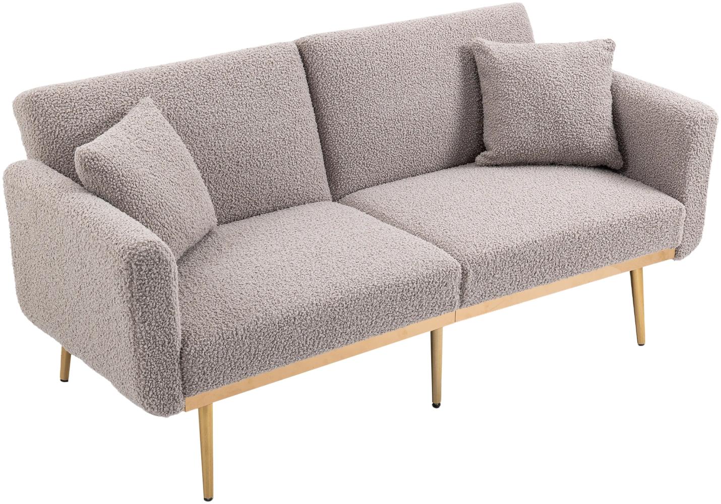 Merax Teddystoff, modernes gepolstertes 2-Sitzer-Sofa, weiches Akzentsofa. Loveseat-Sofa mit Metallfüßen, Grau Bild 1