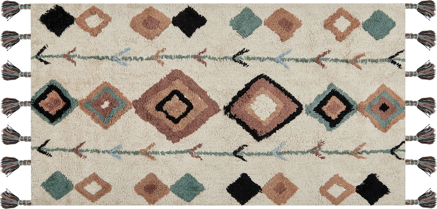 Teppich Baumwolle beige mehrfarbig 80 x 150 cm geometrisches Muster ESKISEHIR Bild 1