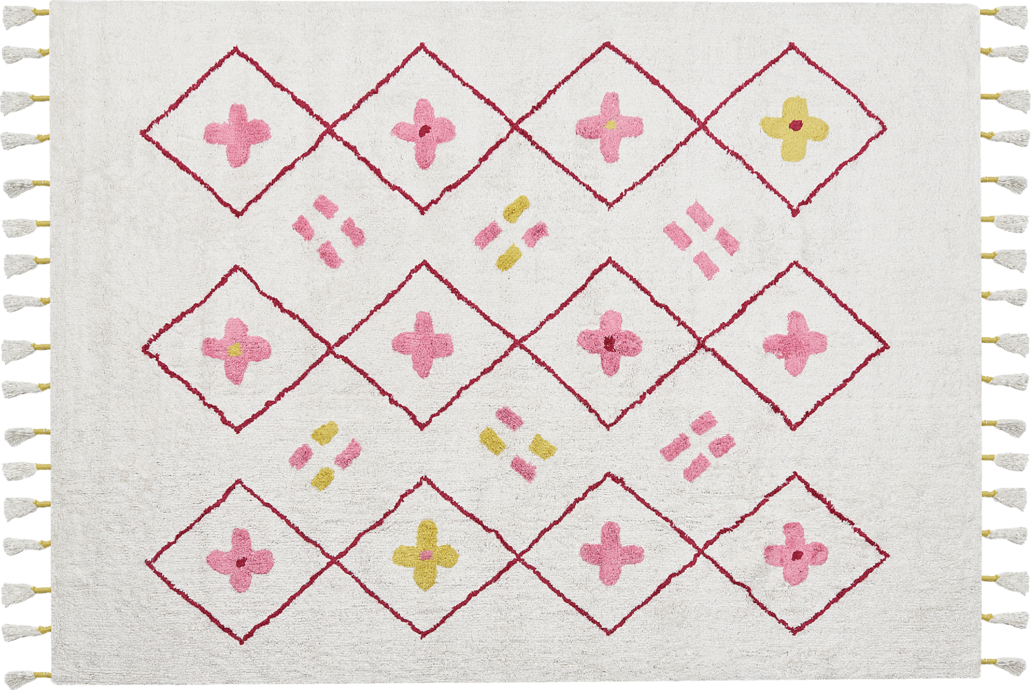Kinderteppich Baumwolle weiß rosa 160 x 230 cm geometrisches Muster Kurzflor CAVUS Bild 1