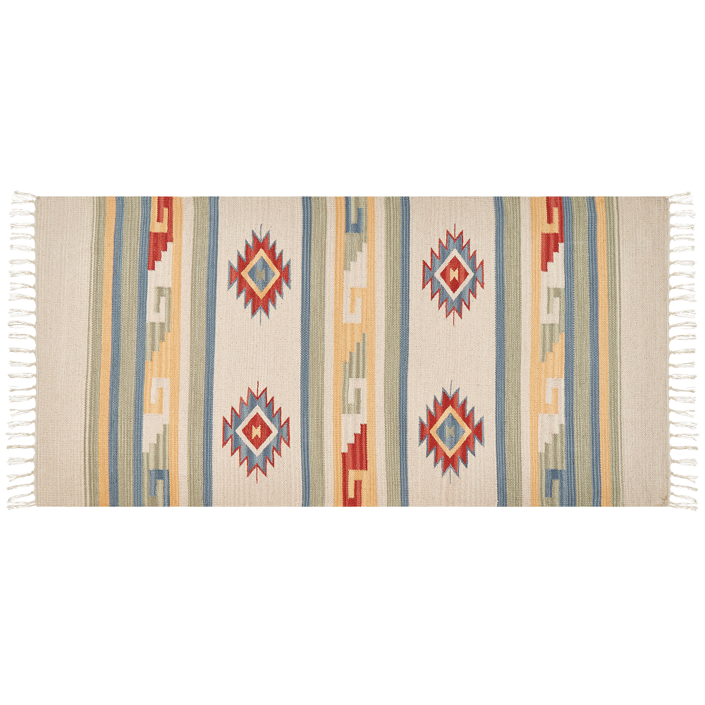 Kelim Teppich Baumwolle mehrfarbig 80 x 150 cm geometrisches Muster Kurzflor APARAN Bild 1