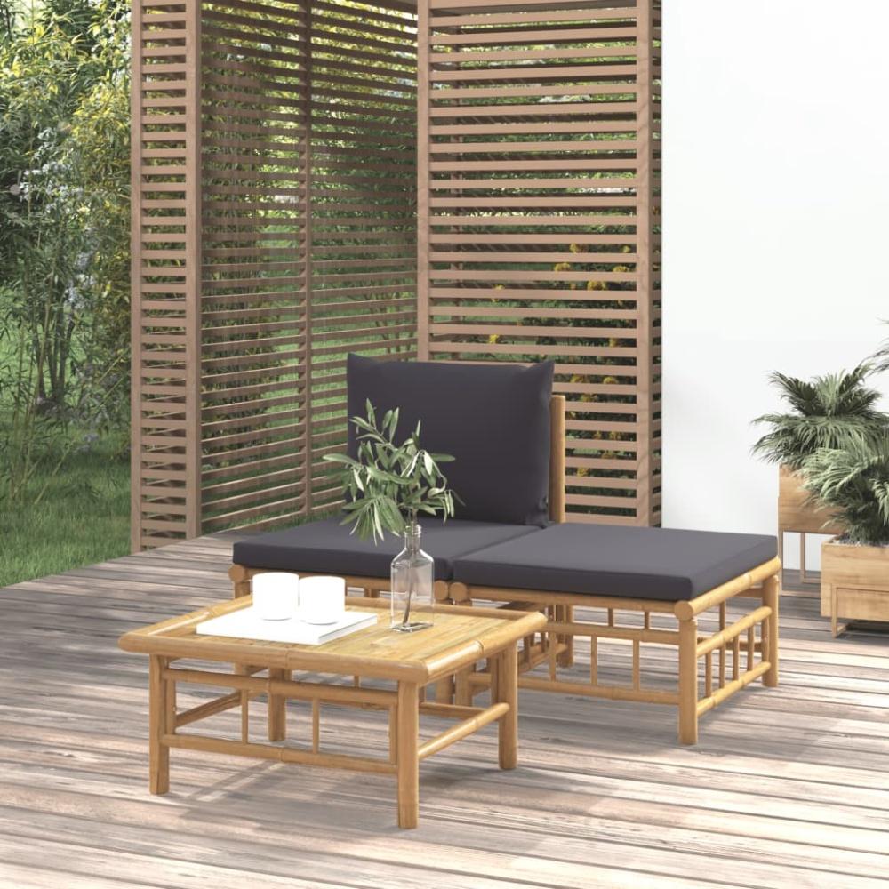 vidaXL 3-tlg. Garten-Lounge-Set mit Dunkelgrauen Kissen Bambus Bild 1