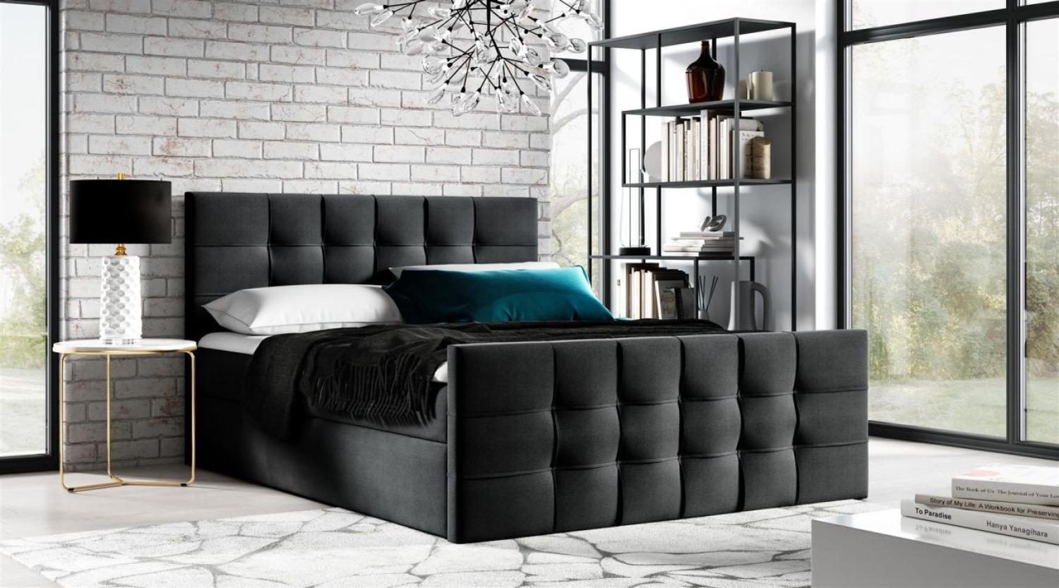 Boxspringbett Schlafzimmerbett OVIEDO LUX 200x220cm Stoff Faro Schwarz Bild 1