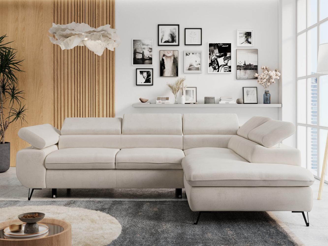 Ecksofa mit Bettfunktion, Modern Sofa, L-form, Einstellbare Kopfstützen, Bettkasten - PETER - Hellbeige Mikrofaser - rechts Bild 1