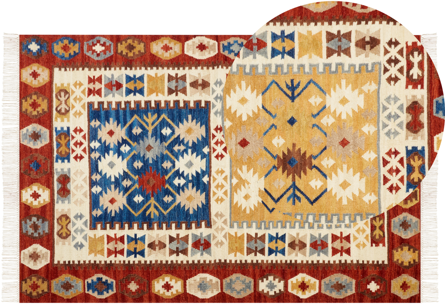 Kelim Teppich Wolle mehrfarbig 200 x 300 cm orientalisches Muster Kurzflor VOSKEHAT Bild 1
