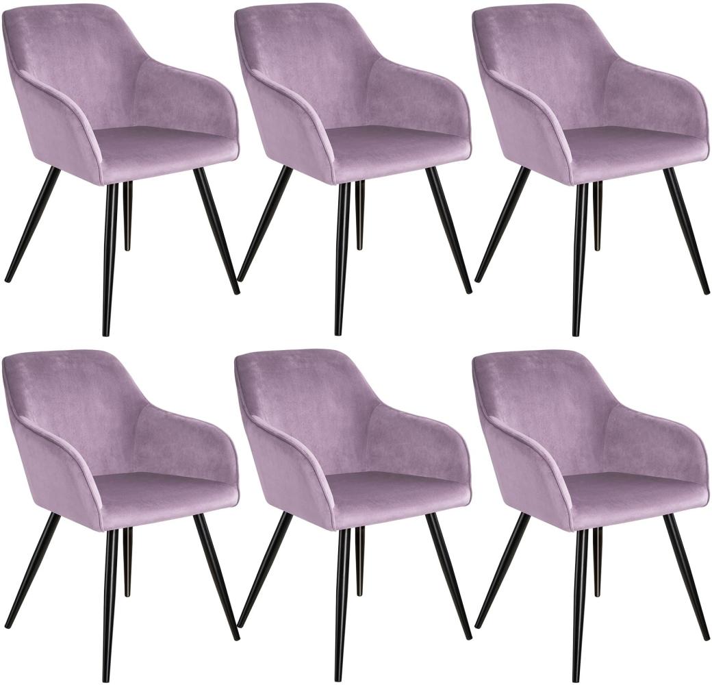 6er Set Stuhl Marilyn Samtoptik, schwarze Stuhlbeine - rosa/schwarz Bild 1
