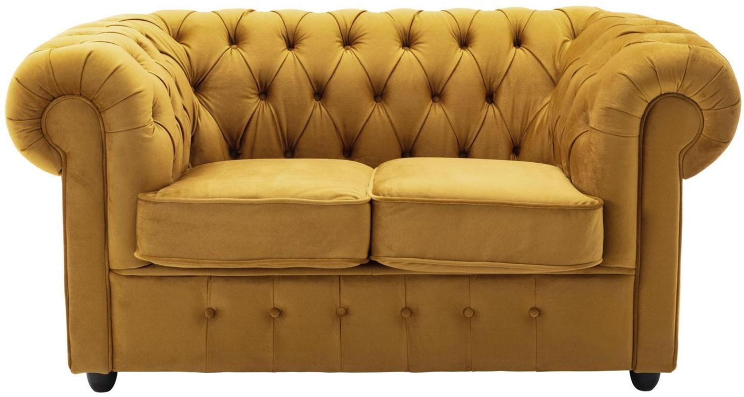 2-Sitzer Sofa 'Chesterfield', Samt safrangelb 156 cm Bild 1