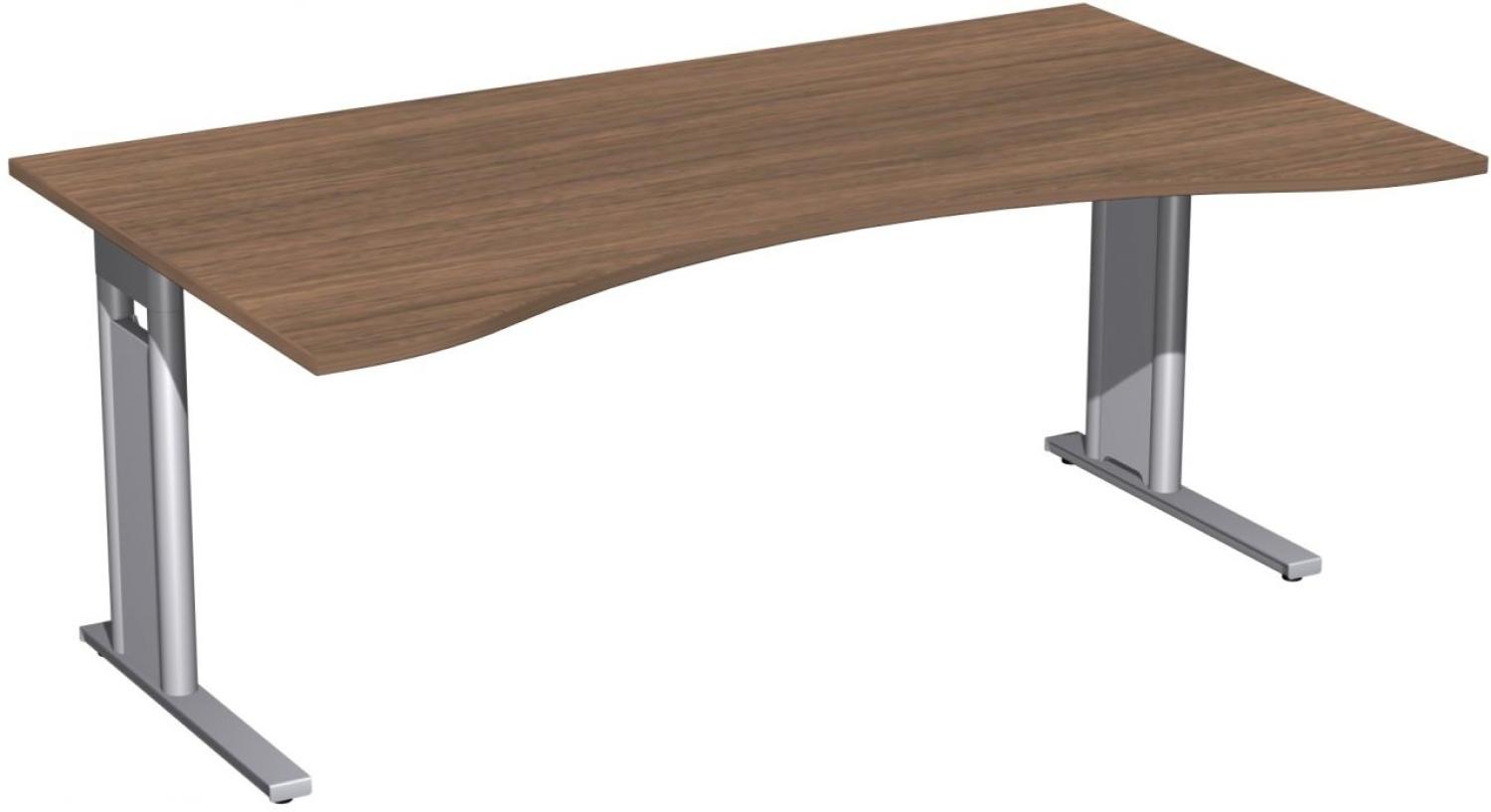 Schreibtisch, Ergonomieform, 180x100cm, Nussbaum / Silber Bild 1
