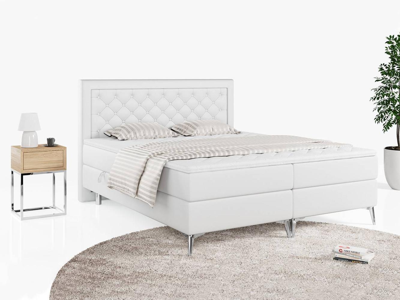 Boxspringbett Doppelbett mit zwei Bettkästen und Topper - MACAN - 160x200cm - Weiß Kunstleder - H3 Bild 1