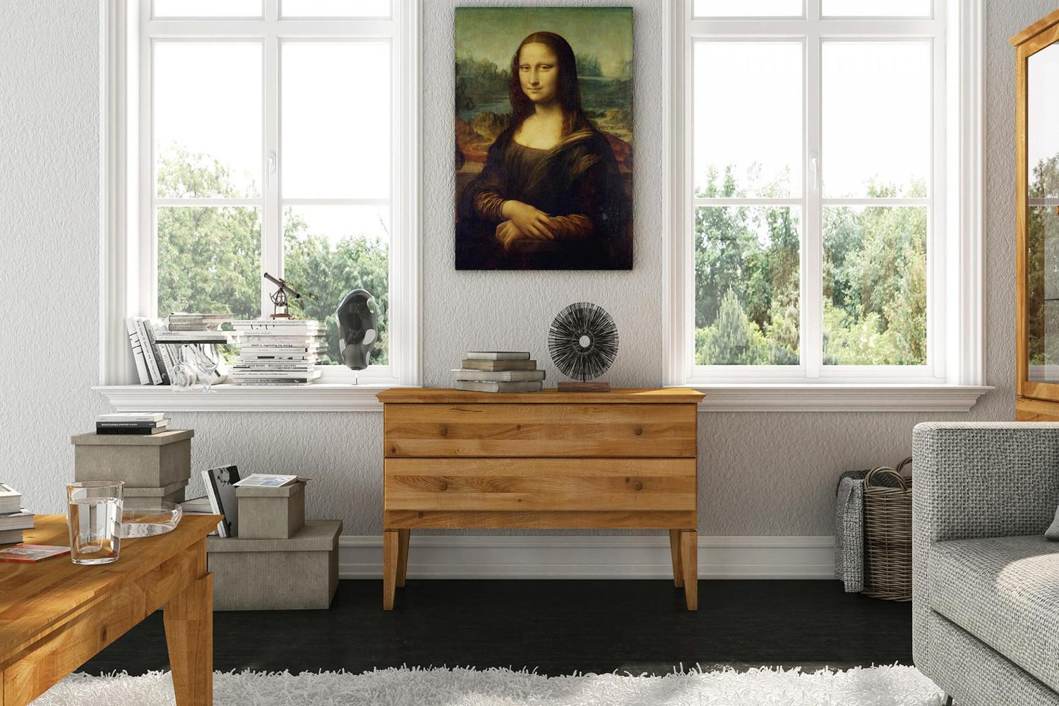 Kommode Sydo aus Wildeiche massiv 112x45x66 cm mit 2 Schubladen und Holzbeinen Bild 1