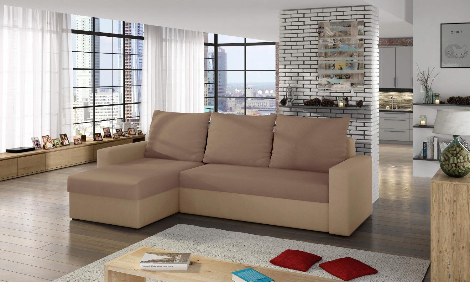 Sofa L-Form Livio-P beidseitig - mit Schlaffunktion - Cappuccino Bild 1