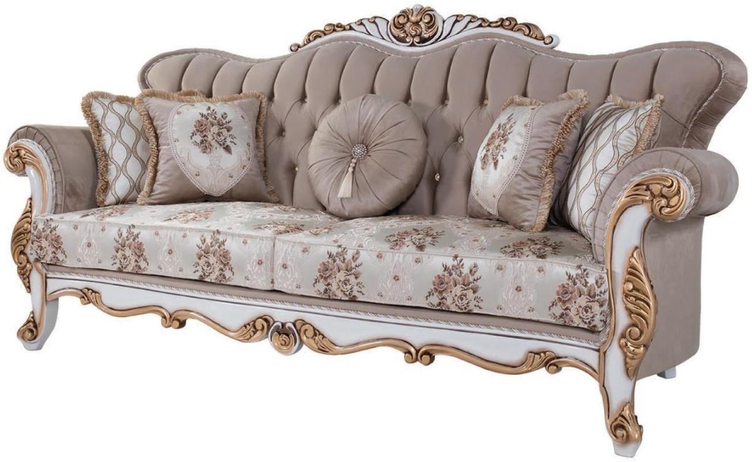 Casa Padrino Luxus Barock Sofa mit Kissen Grau / Mehrfarbig / Weiß / Bronze 232 x 87 x H. 101 cm - Wohnzimmer Couch mit Blumenmuster und wunderschönen Verzierungen Bild 1