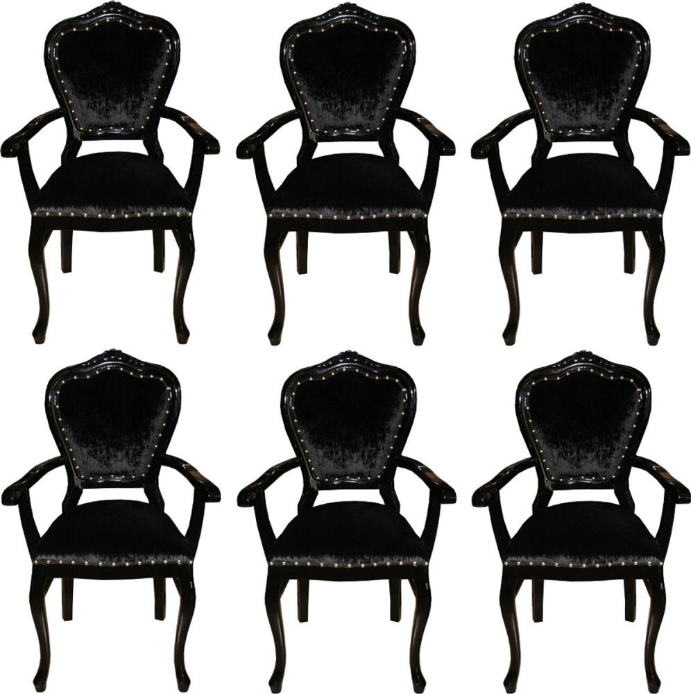 Casa Padrino Luxus Barock Esszimmer Set Schwarz / Schwarz 60 x 47 x H. 99 cm - 6 handgefertigte Esszimmerstühle mit Armlehnen - Barock Esszimmermöbel Bild 1