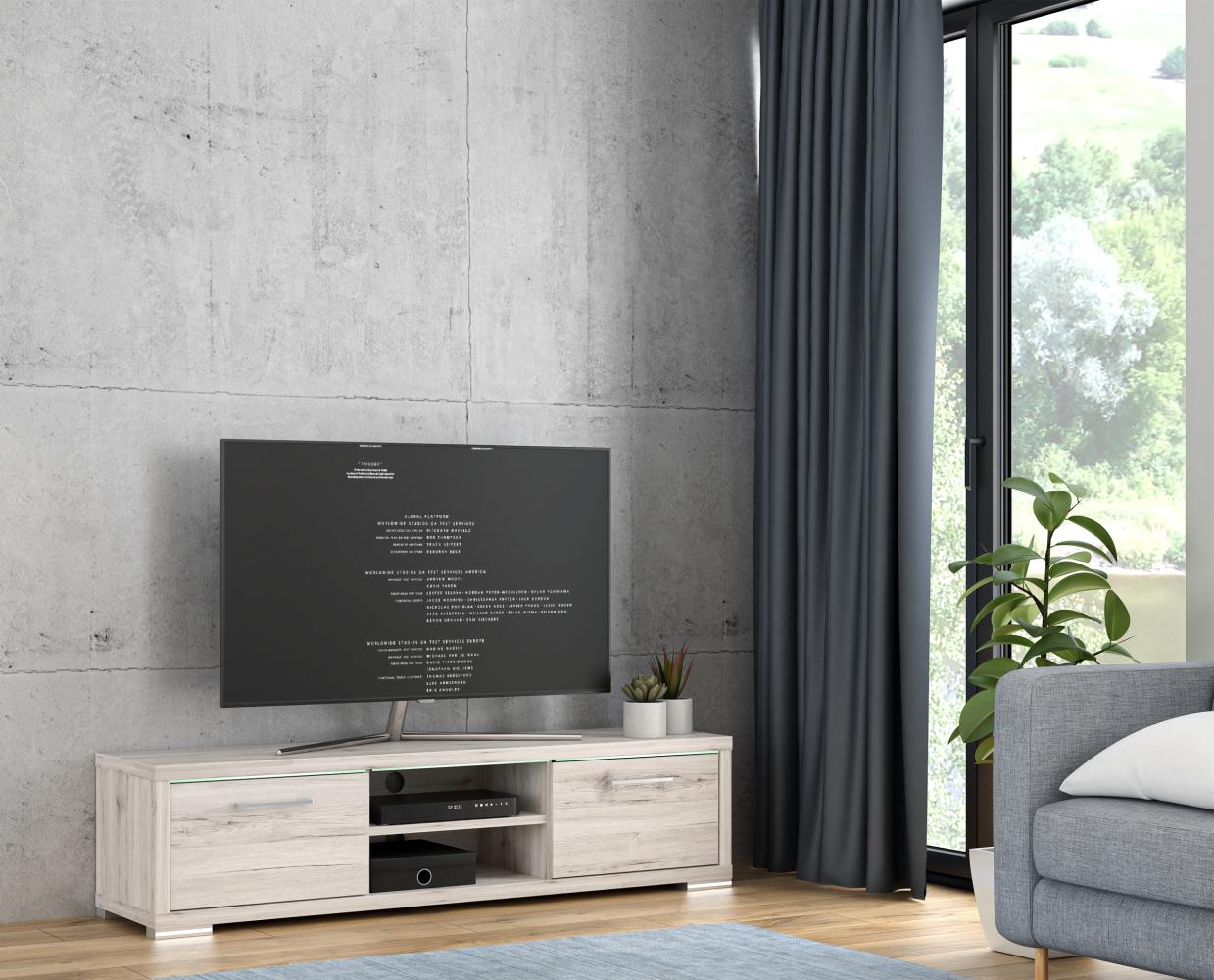 FORTE Stay TV-Unterschrank mit LED Beleuchtung, Holzwerkstoff, Beige/Braun, 173,1 x 42,5 x 42 cm Bild 1