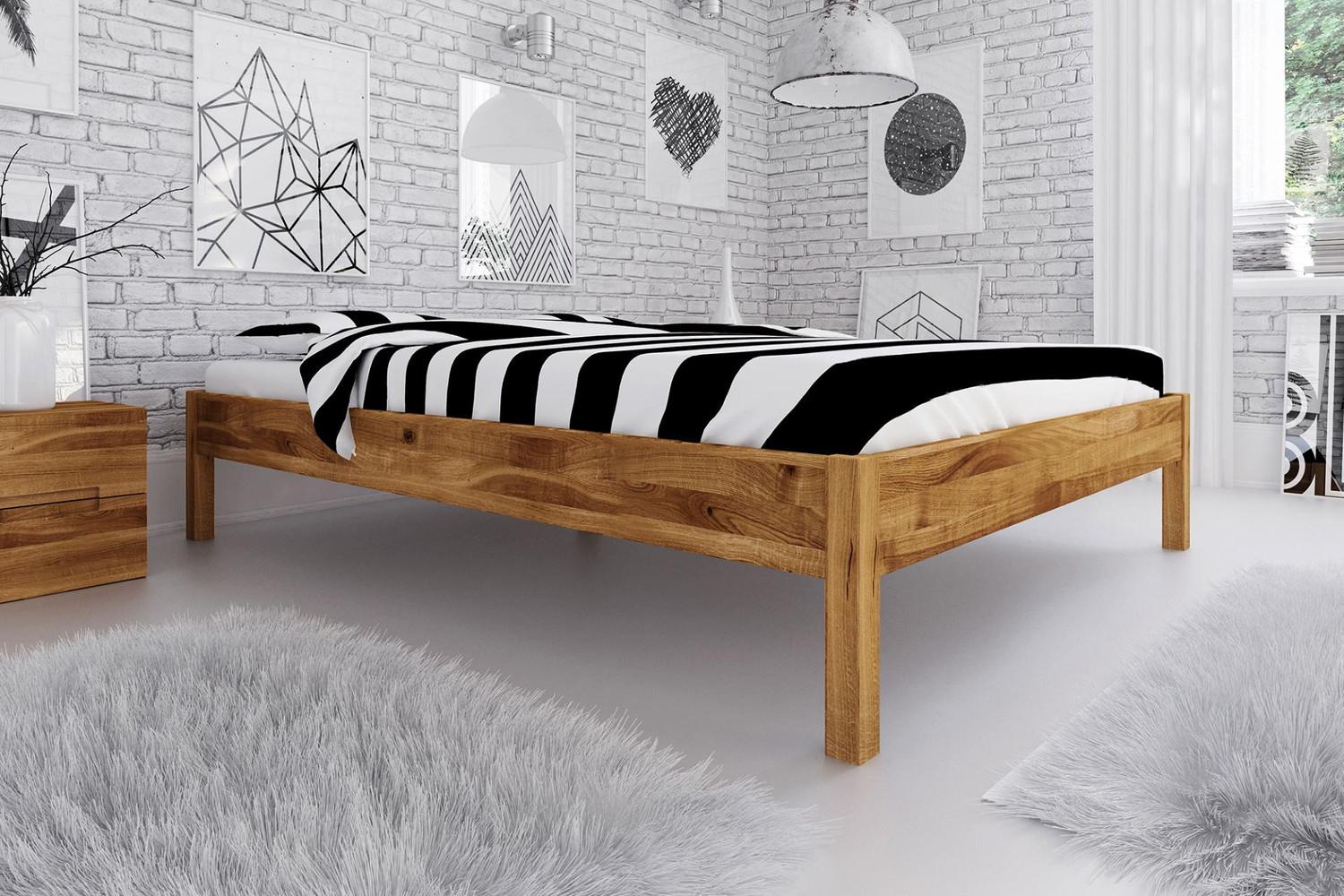 Bett Bento 1 aus Wildeiche massiv 140x200 cm ohne Kopfteil mit Holzbeinen Bild 1