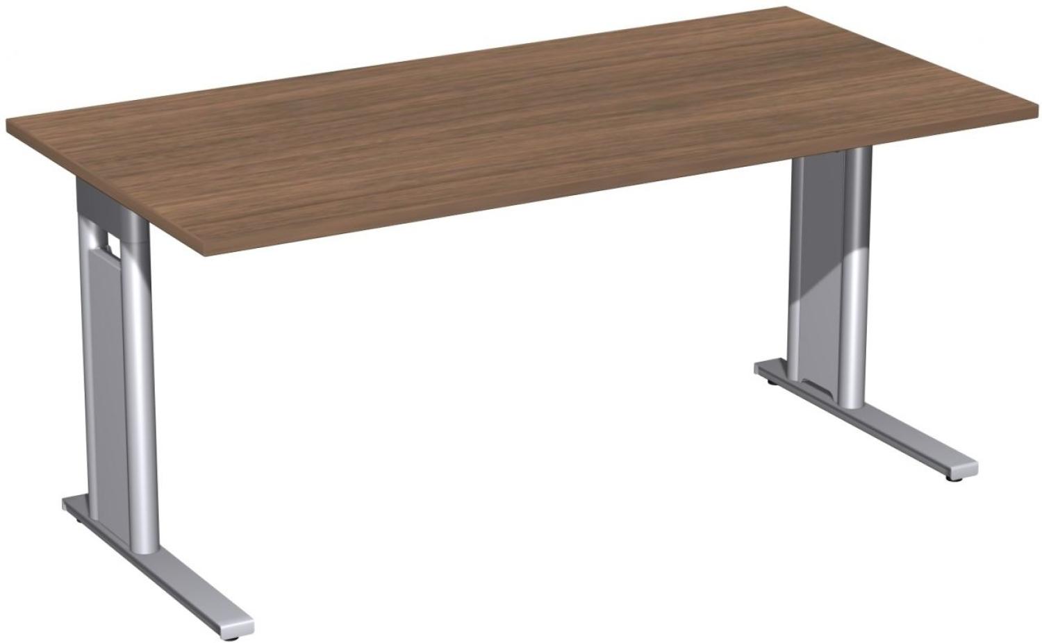 Schreibtisch 'C Fuß Pro', feste Höhe 160x80cm, Nussbaum / Silber Bild 1