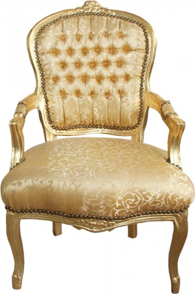 Casa Padrino Barock Salon Stuhl Gold Muster / Gold Mod1 - Antik Look Bild 1
