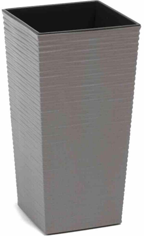 SIENA GARDEN Pflanzgefäß ECO Nizza, grau, 25 x 25 x 46,5 cm Kunststoffgefäß mit Holzfaseranteil und Einsatz Bild 1