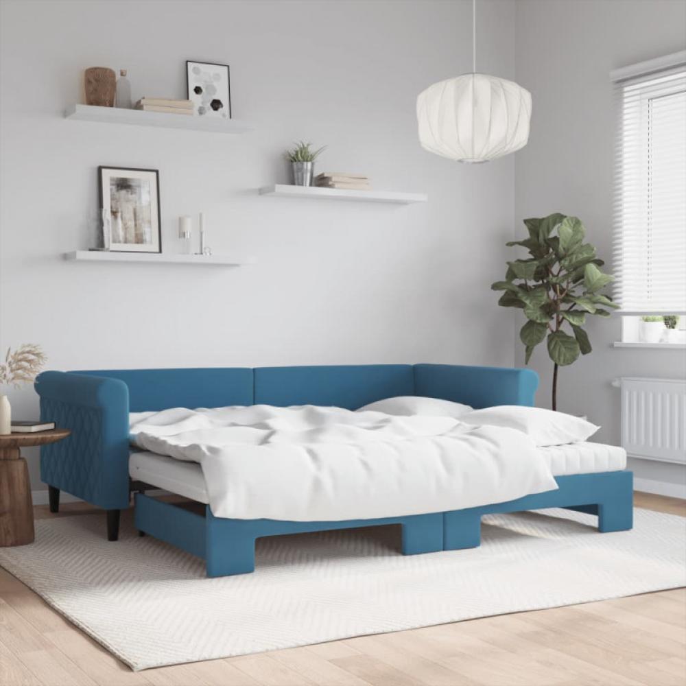Tagesbett Ausziehbar mit Matratzen Blau 90x200 cm Samt Bild 1