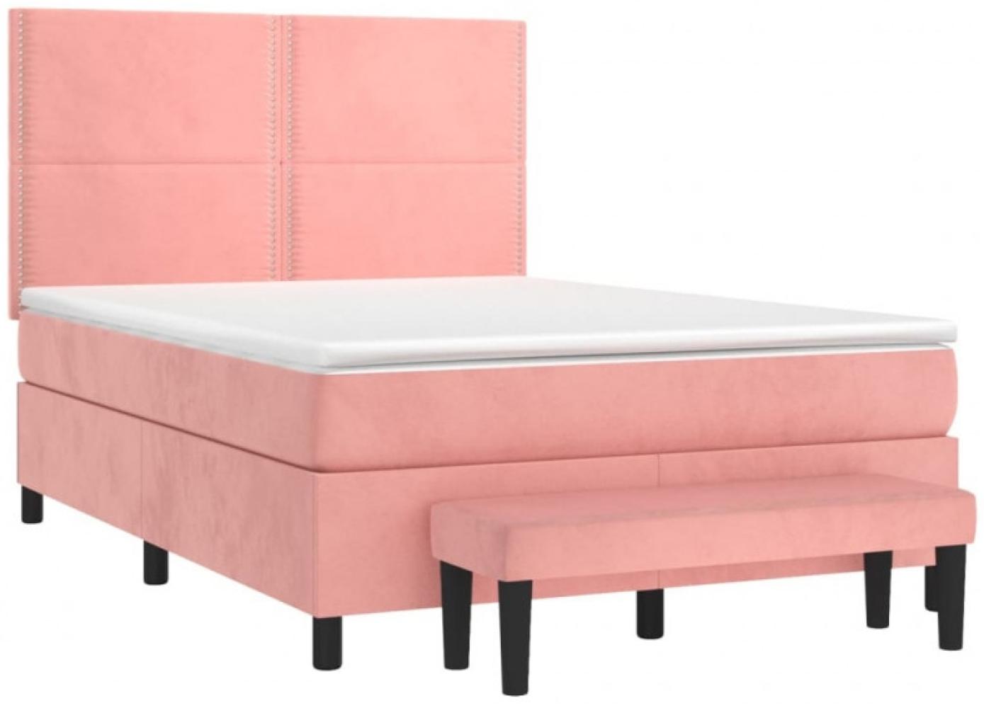 vidaXL Boxspringbett mit Matratze Rosa 140x200 cm Samt Bild 1