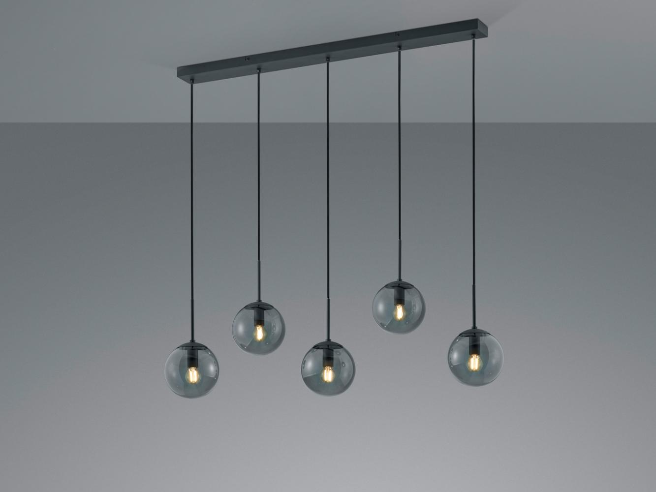 LED Balkenpendelleuchte 5-flammig mit Rauchglas Kugeln, B: 100cm Bild 1