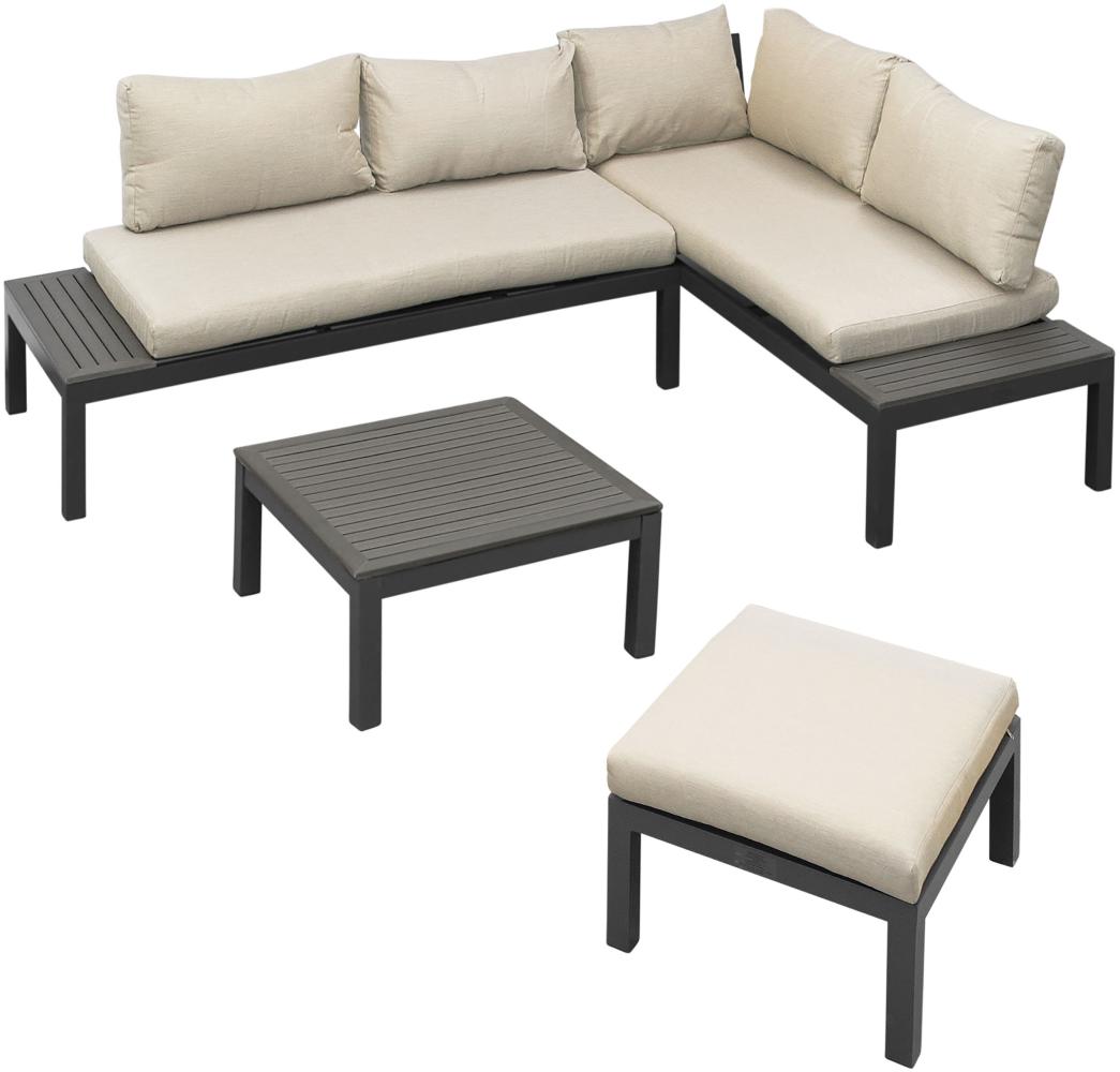 GARTENFREUDE Lounge Ambience + Hocker, flexibel einsetzbar dunkelgrau / beige / WPC dunkel Bild 1