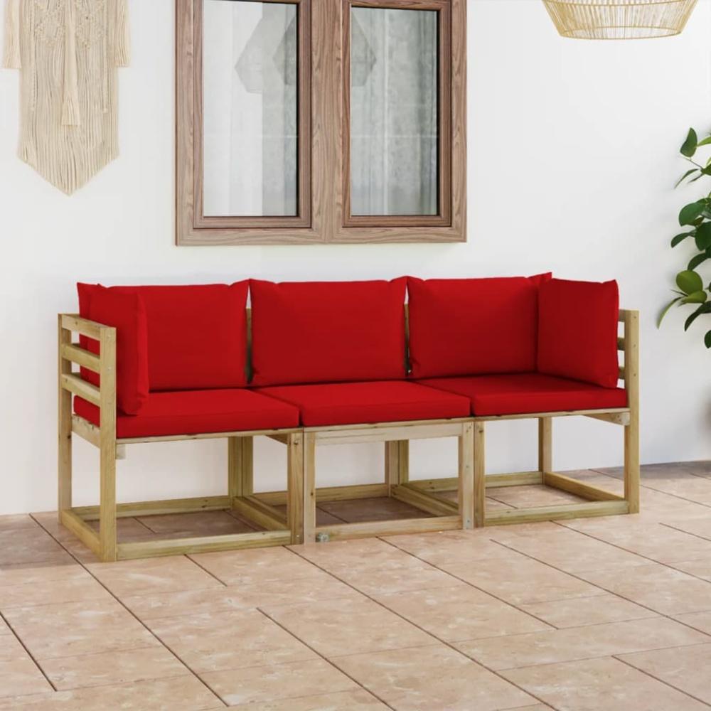 vidaXL 3-Sitzer-Gartensofa mit Roten Kissen Bild 1