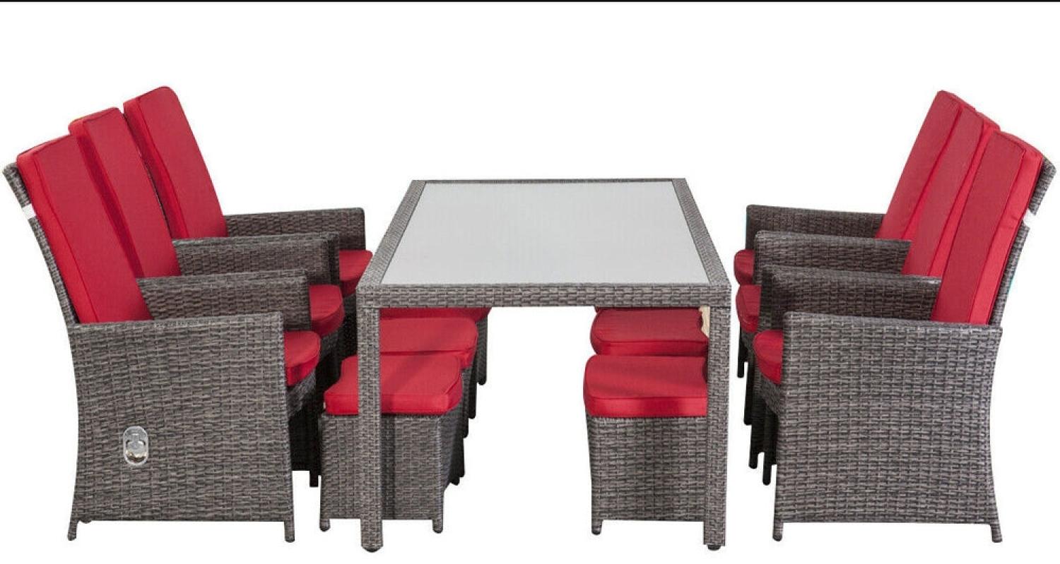 XXL Luxus Premium Garten Polyrattan Lounge SET grau-rot Gartenmöbel Balkonmöbel Bild 1