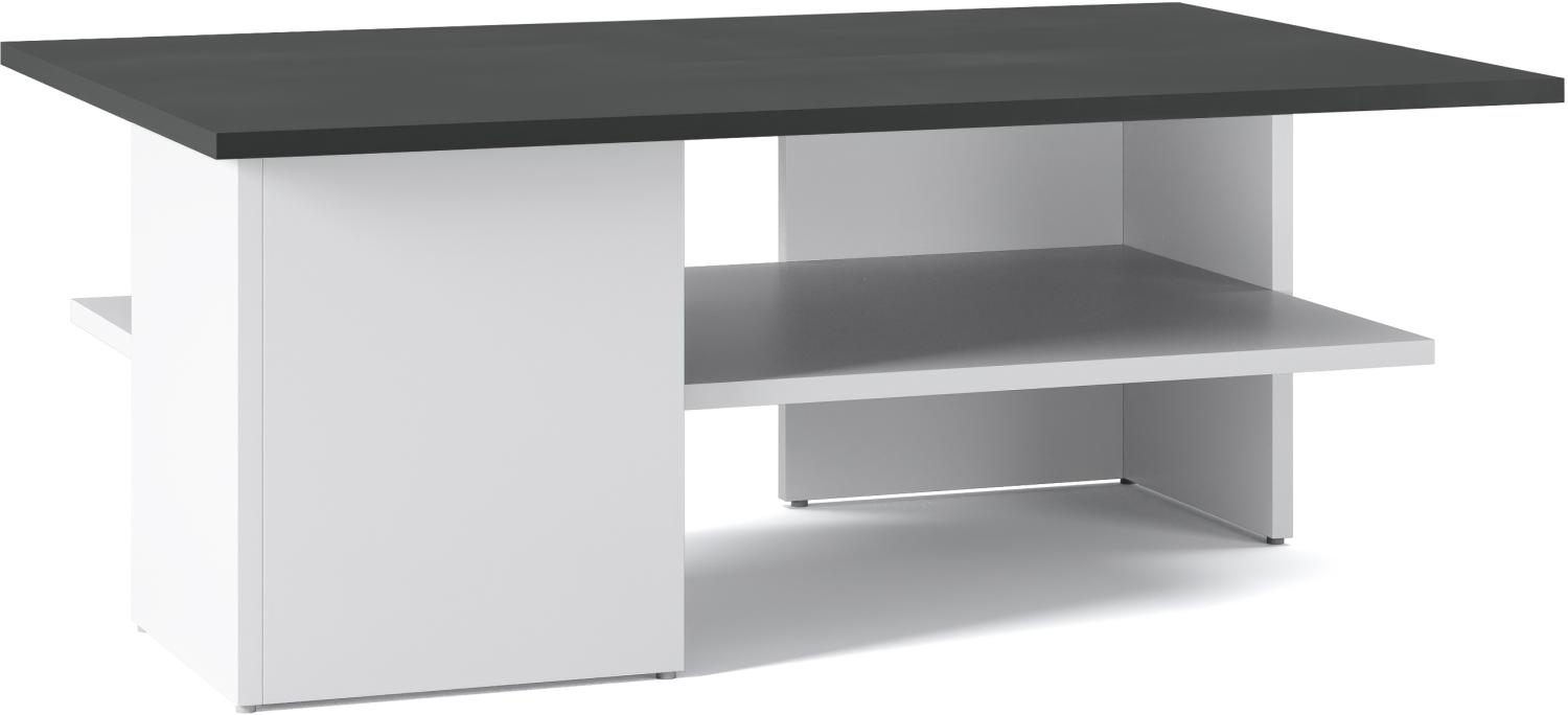Domando Couchtisch Tropea Modern für Wohnzimmer Breite 90cm, große Ablage, farblich abgesetzte Tischplatte in Weiß Matt und Graphit Matt Bild 1