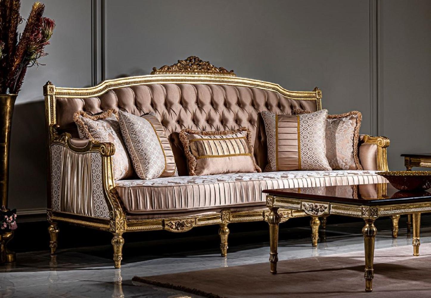 Casa Padrino Luxus Barock Sofa Rosa / Weiß / Gold - Handgefertigtes Wohnzimmer Sofa mit dekorativen Kissen Bild 1