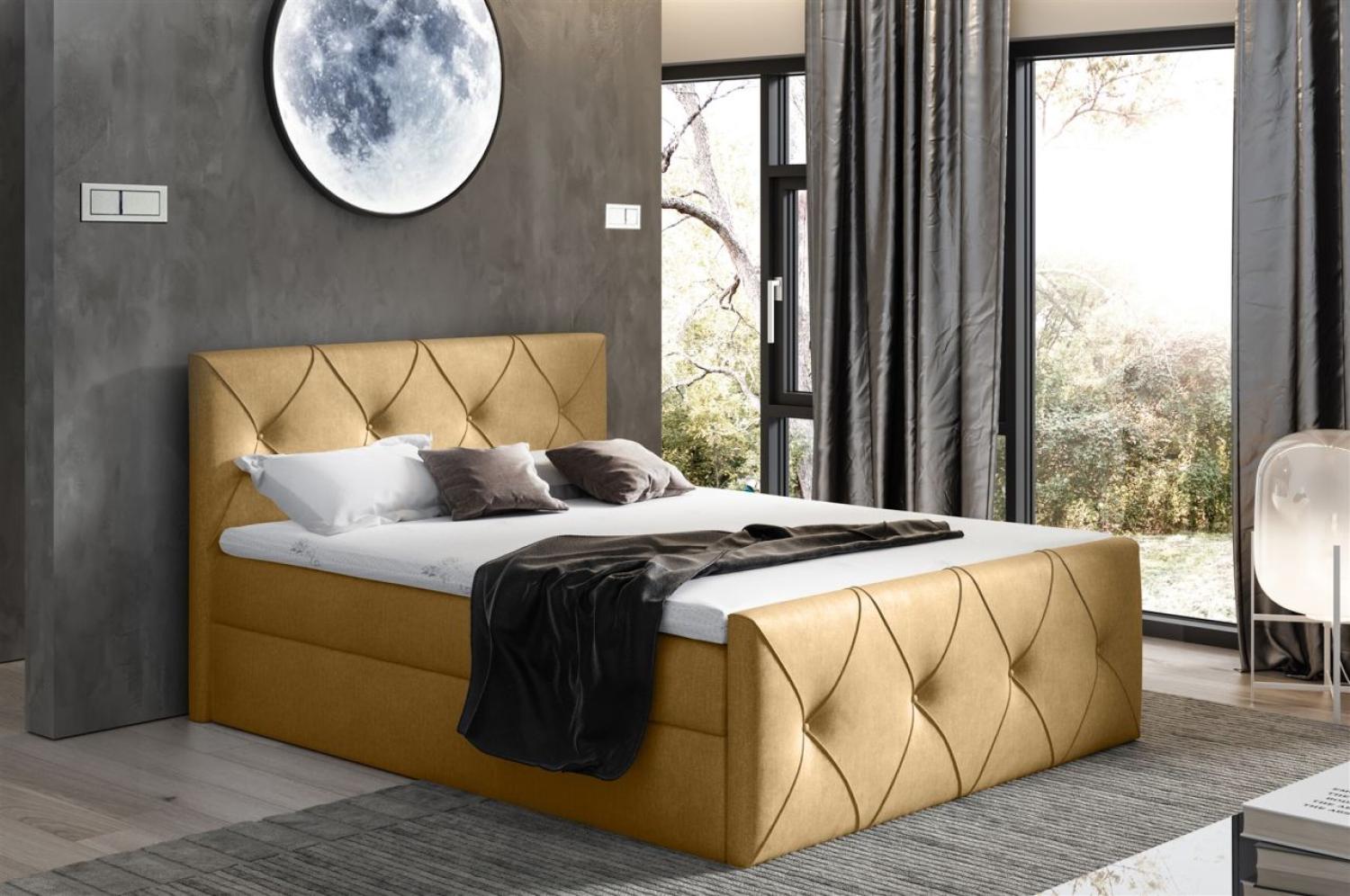 Boxspringbett Schlafzimmerbett LEWIS LUX 120x220cm in Stoff Monolith Gold Bild 1