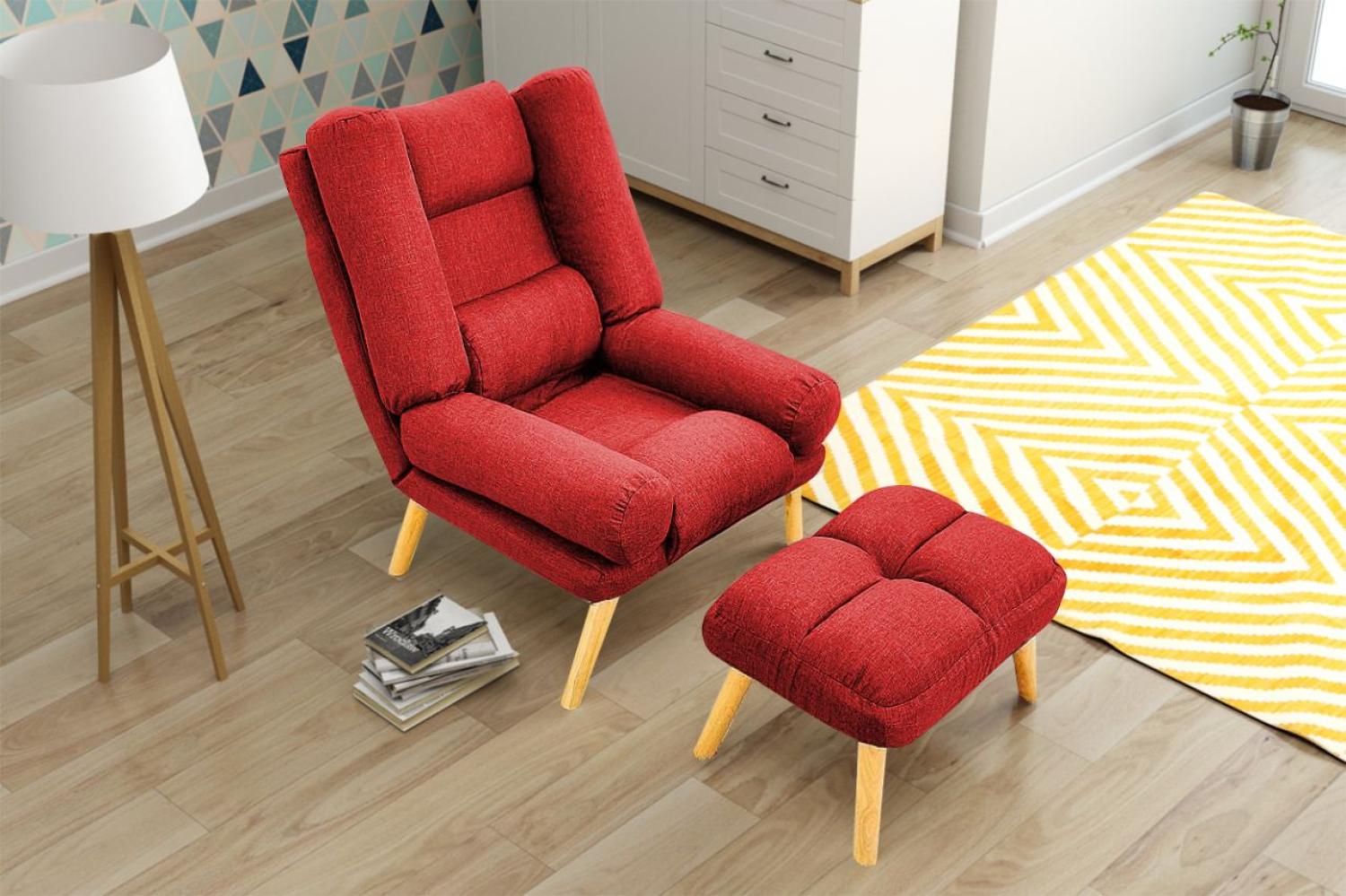 Relaxsessel Sessel VENICE verstellbar in Stoffbezug Rot inkl. Hocker Bild 1