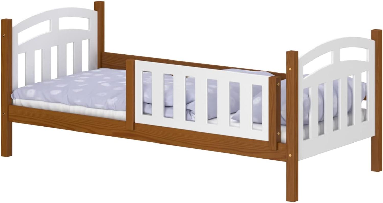 WNM Group Kinderbett für Mädchen und Jungen Suzie - Jugenbett aus Massivholz - Hohe Qualität Bett mit Rausfallschutz für Kinder 200x90 cm - Braun Bild 1