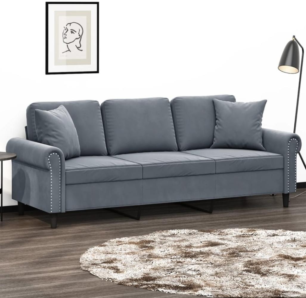 vidaXL 3-Sitzer-Sofa mit Zierkissen Dunkelgrau 180 cm Samt Bild 1