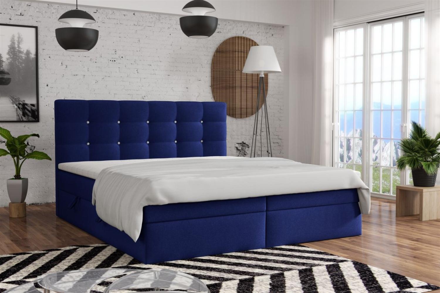 Boxspringbett Schlafzimmerbett BASILIO 180x200cm Stoff Fresh Blau Bild 1