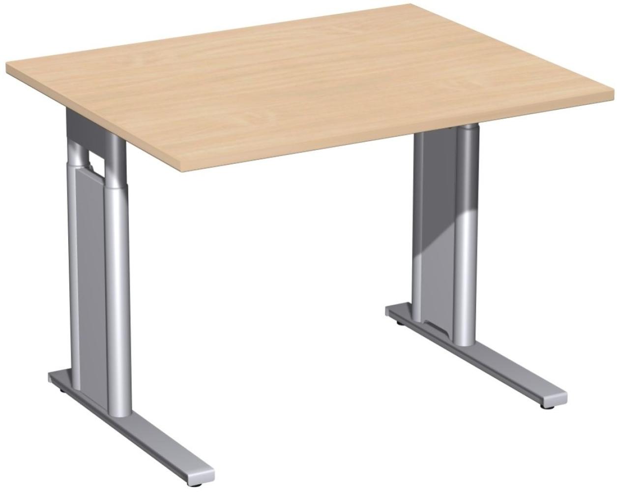 Schreibtisch 'C Fuß Pro' höhenverstellbar, 100x80cm, Buche / Silber Bild 1