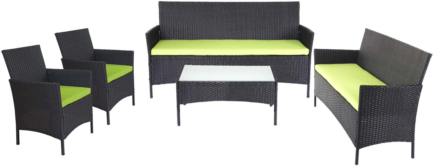 3-2-1-1 Poly-Rattan Garten-Garnitur Halden, Lounge-Set Sitzgruppe Sofa ~ anthrazit, Kissen grün Bild 1