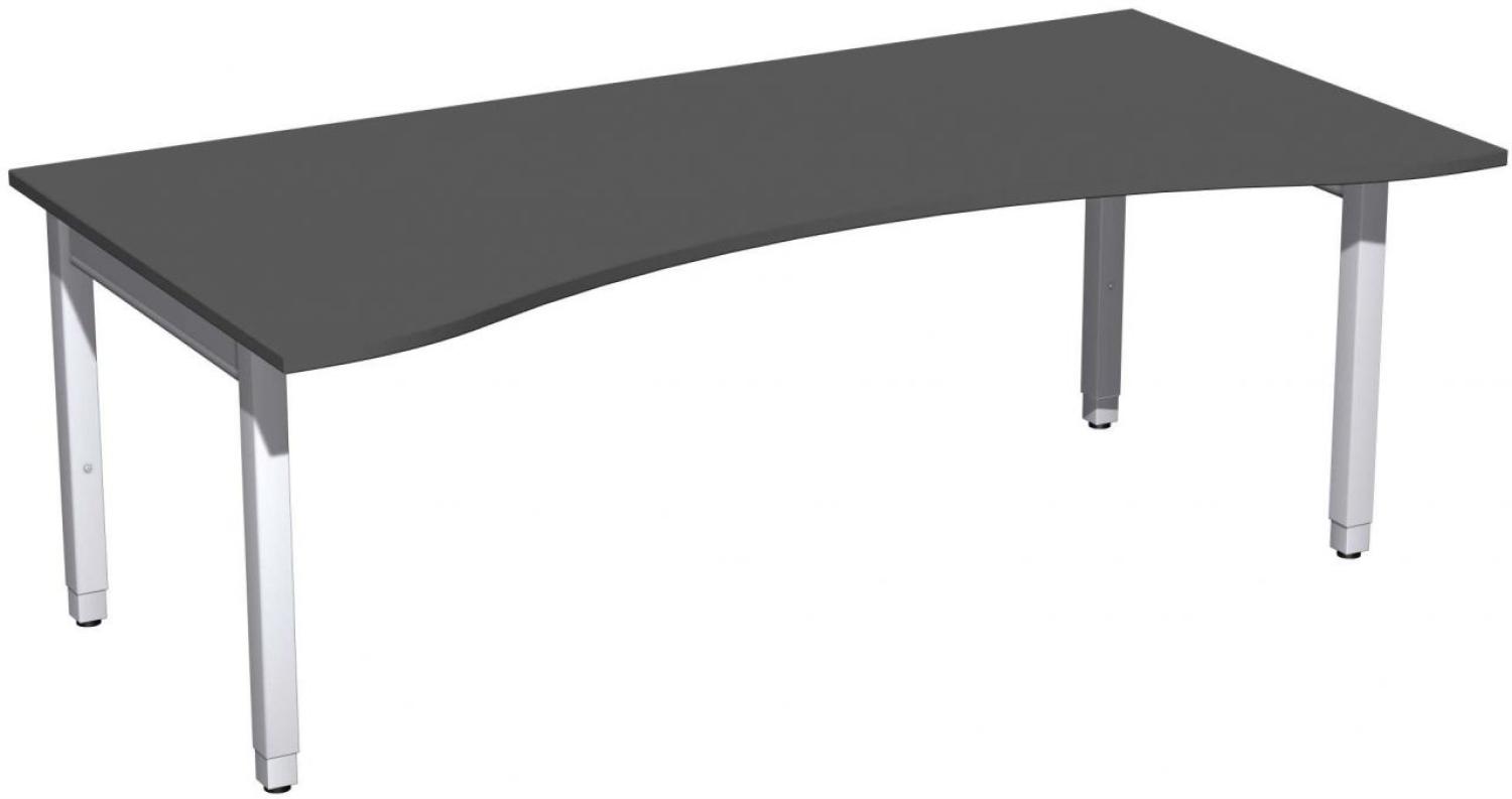 Schreibtisch '4 Fuß Pro Quadrat' Ergonomieform höhenverstellbar, 200x100x68-86cm, Graphit / Silber Bild 1
