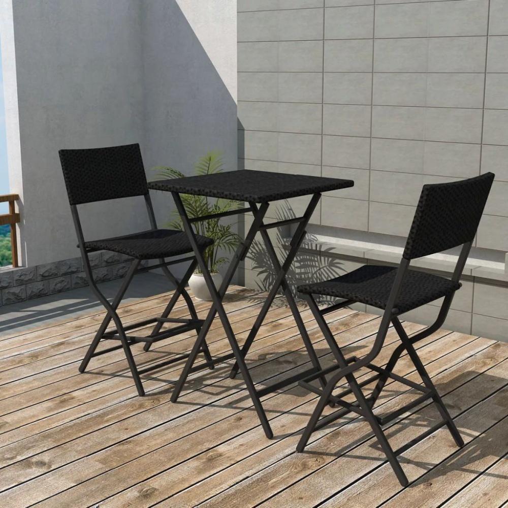 vidaXL 3-tlg. Bistro-Set Klappbar Stahl Poly Rattan Schwarz Bild 1