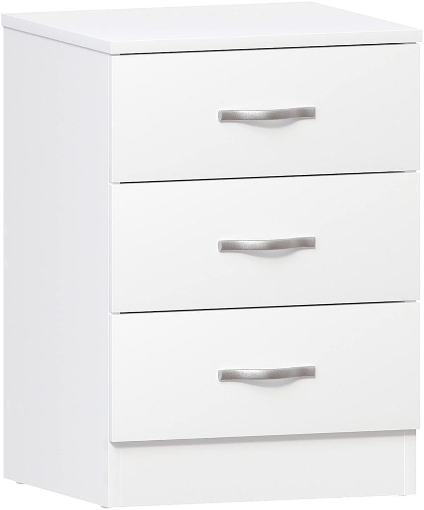 Vida Designs Schrank, weiß, 3 Schubladen, Nachttisch, Metallgriffe und -schienen, silberfarben, 47 x 46,5 x 40,5 cm Bild 1