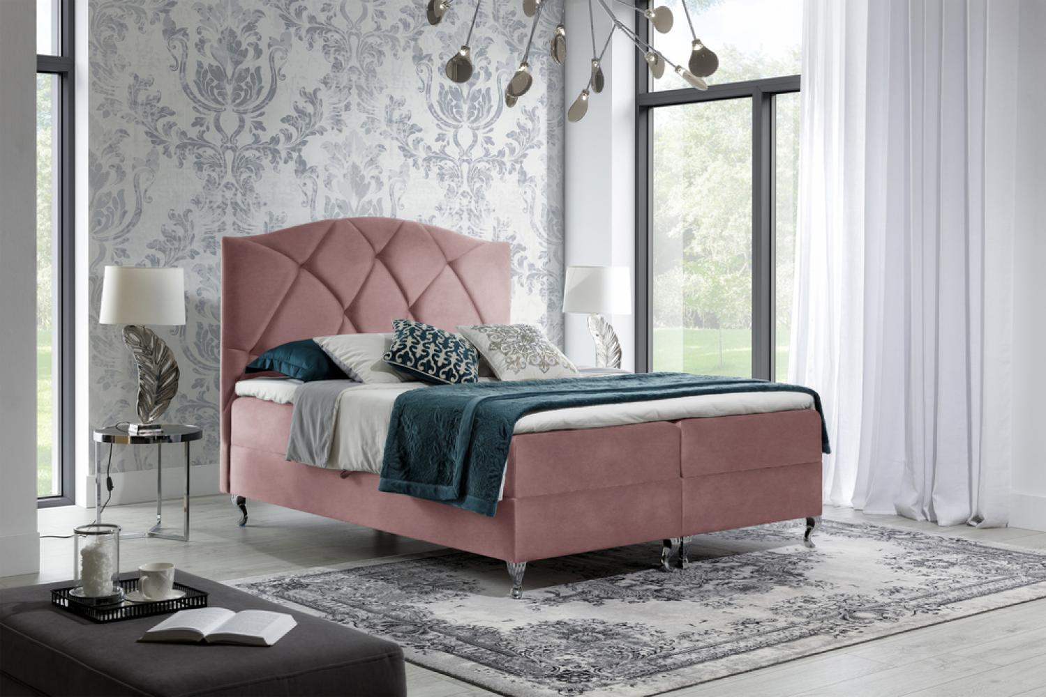 Stylefy 'Blanco' Boxspringbett Velours Lila 160 x 200 cm Bild 1