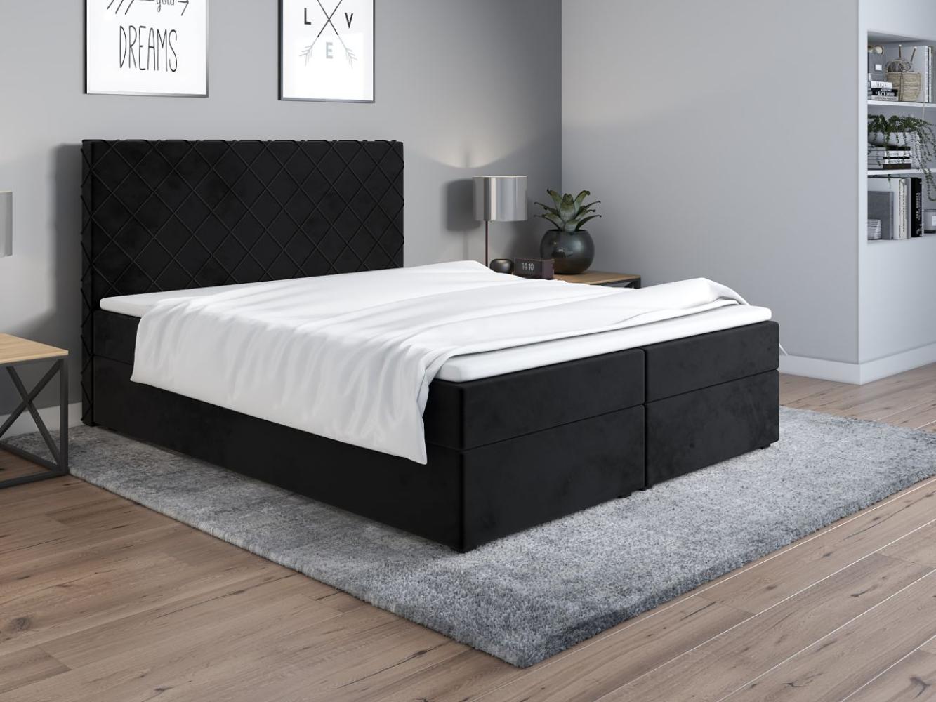 Boxspringbett Schlafzimmerbett WILLOW 160x200cm Schwarz inkl. Bettkasten Bild 1