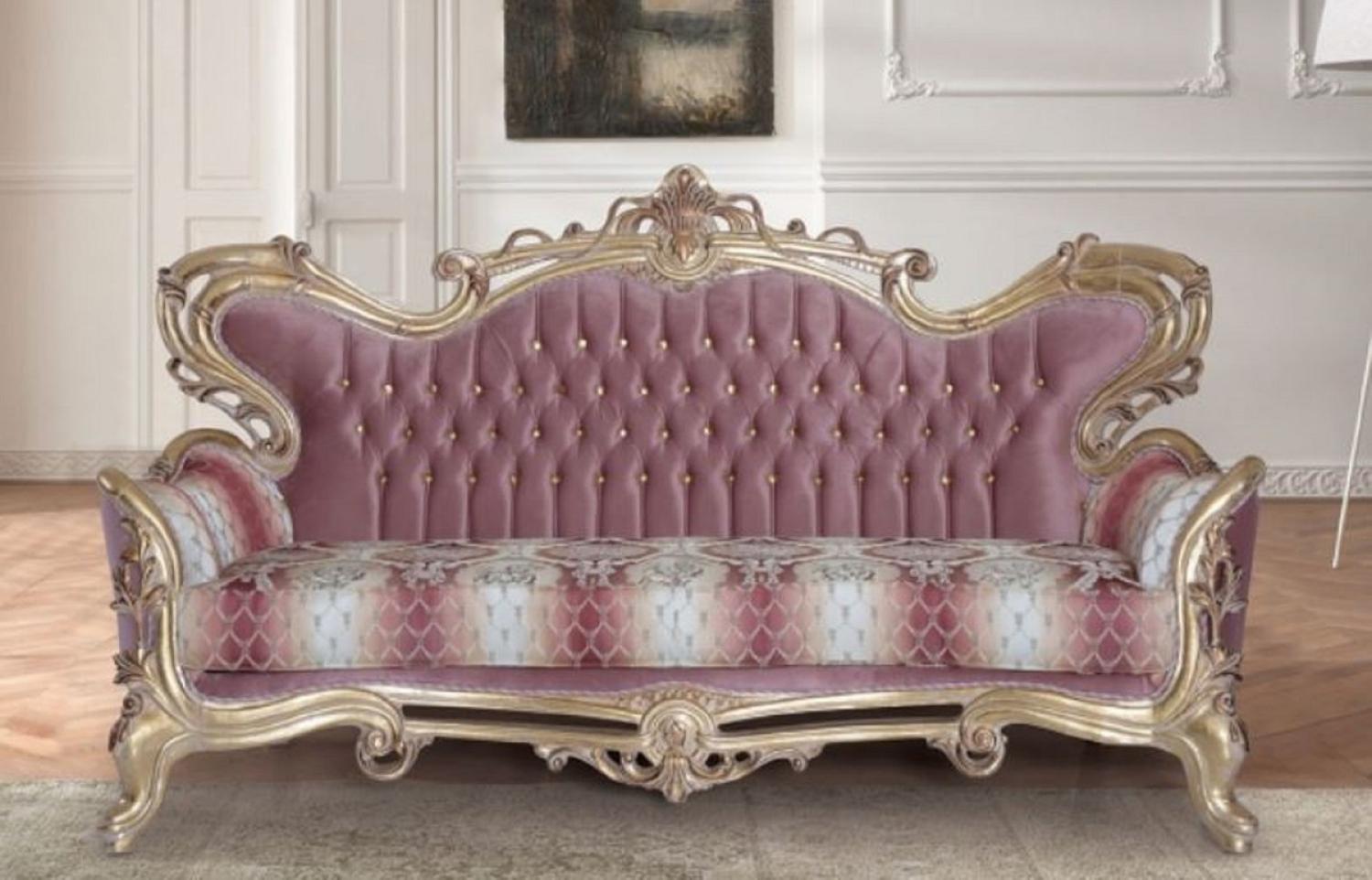 Casa Padrino Luxus Barock Sofa Rosa / Weiß / Gold - Handgefertigtes Barockstil Wohnzimmer Sofa mit elegantem Muster - Barock Wohnzimmer Möbel Bild 1