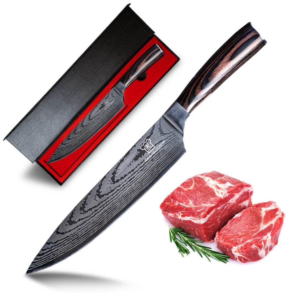 Asiatisches Chef Messer - Messer aus gehärteter Edelstahl - Rasiermesser scharfe Klinge - Küchenmesser mit Echtholzgriff - inkl. gratis Messerbox. Bild 1