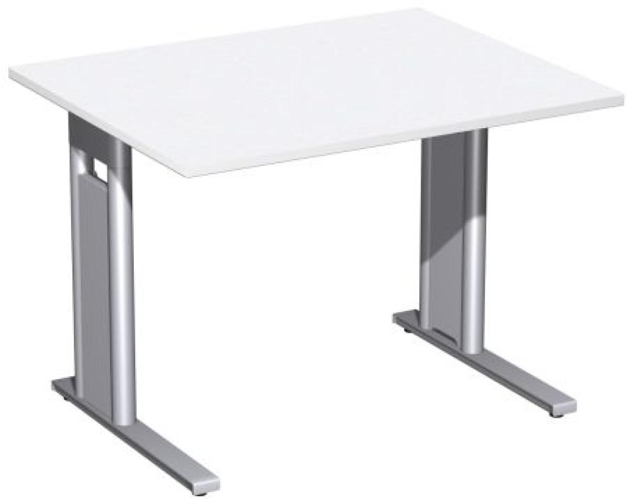 Schreibtisch 'C Fuß Pro', feste Höhe 100x80cm, Weiß / Silber Bild 1