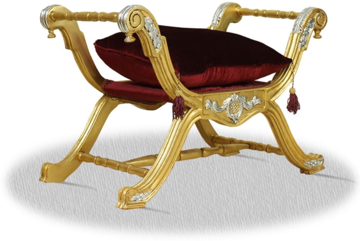 Casa Padrino Barock Sitzhocker Gold Rot Silber - Luxus Kreuzhocker Bild 1