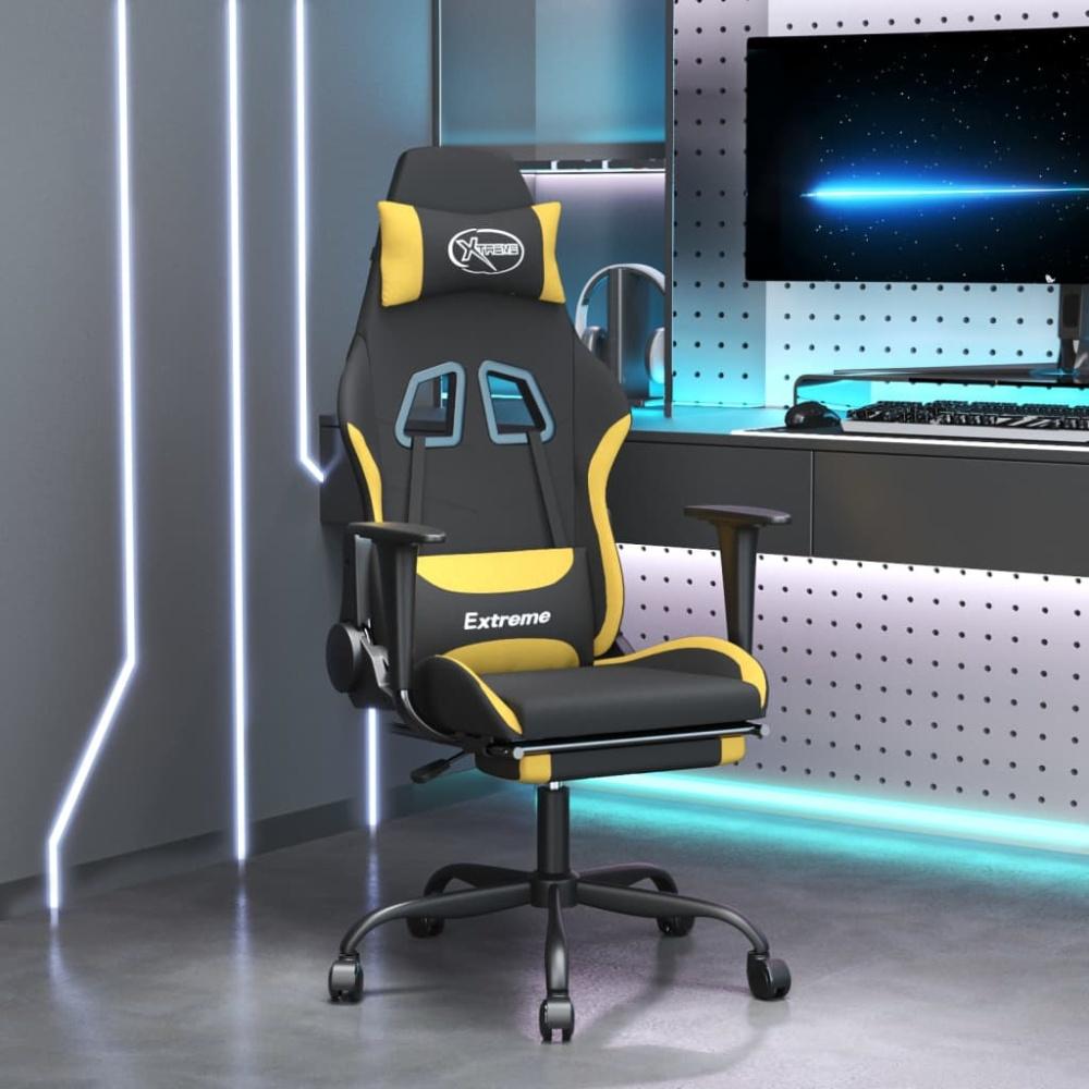 Gaming-Stuhl mit Fußstütze Schwarz und Gelb Stoff, Drehbar [3143726] Bild 1