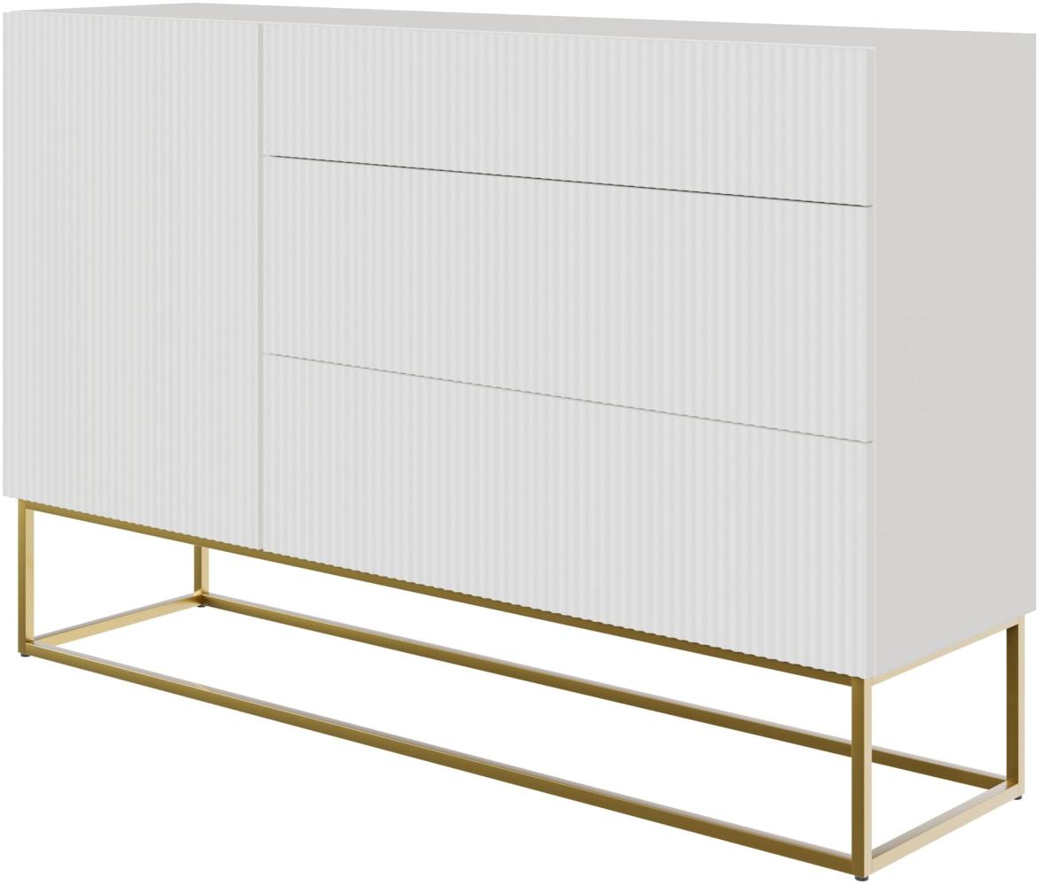 Selsey Veldio - Sideboard Kombikommode mit 3 Schubladen, Weiß mit goldenem Metallgestell, 140 cm breit Bild 1