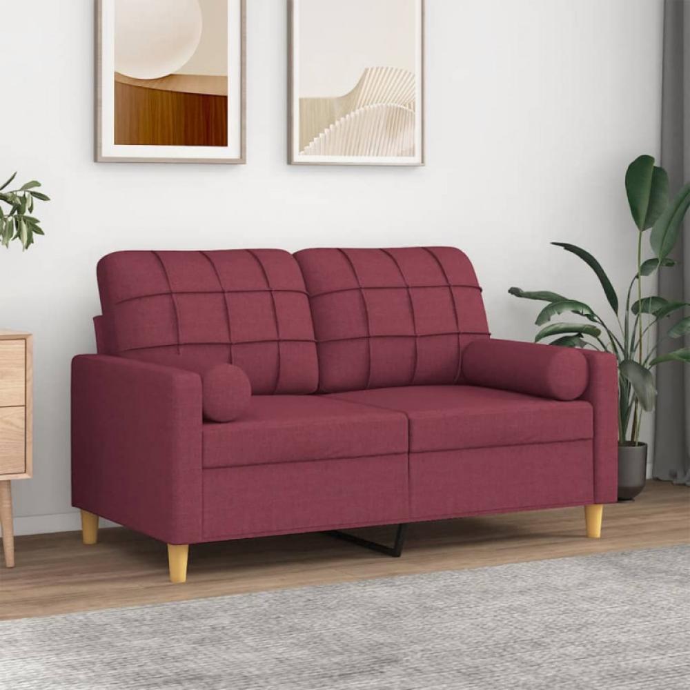 2-Sitzer-Sofa mit Zierkissen Weinrot 120 cm Stoff Bild 1