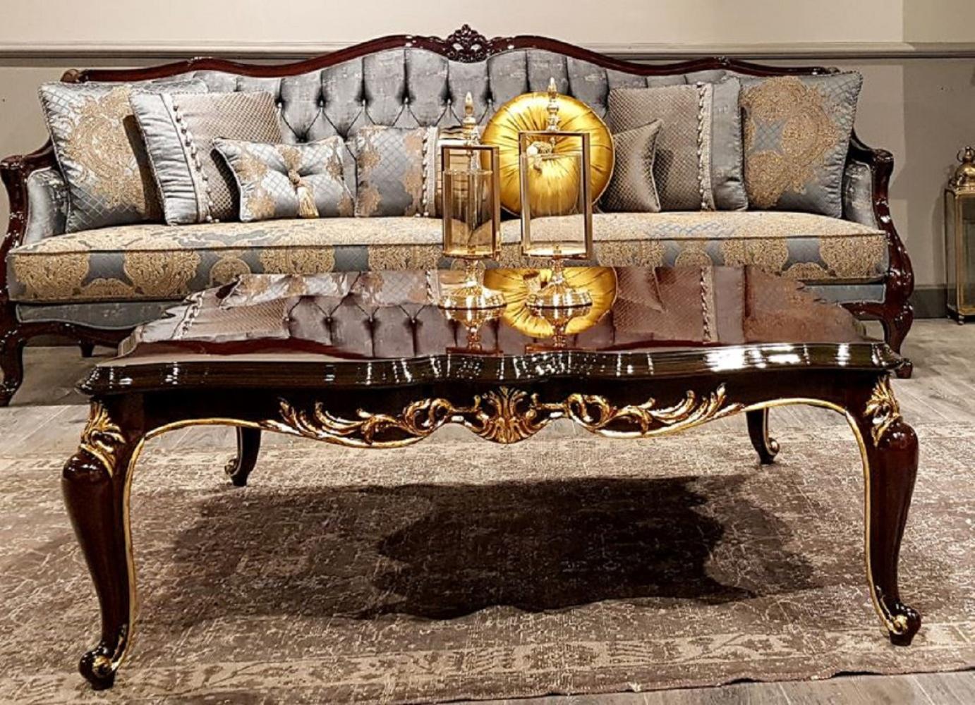 Casa Padrino Luxus Barock Couchtisch Dunkelbraun - Handgefertigter Massivholz Wohnzimmertisch - Barock Wohnzimmer Möbel - Edel & Prunkvoll Bild 1