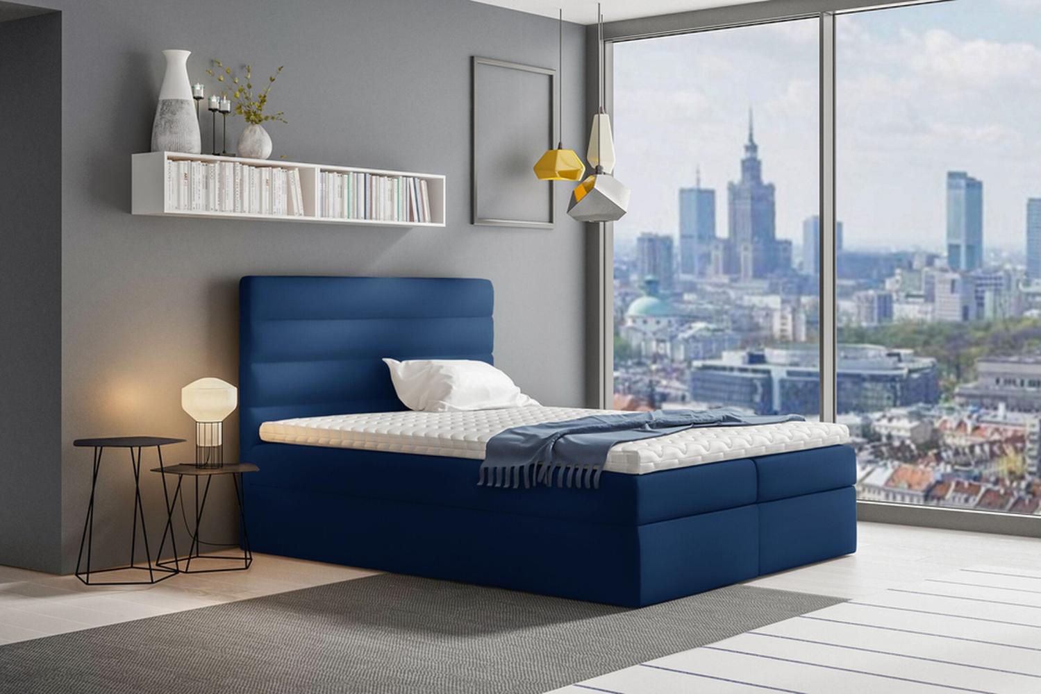 Stylefy 'Adelasia' Boxspringbett Velours Monolith Blau 180 x 200 cm Bild 1